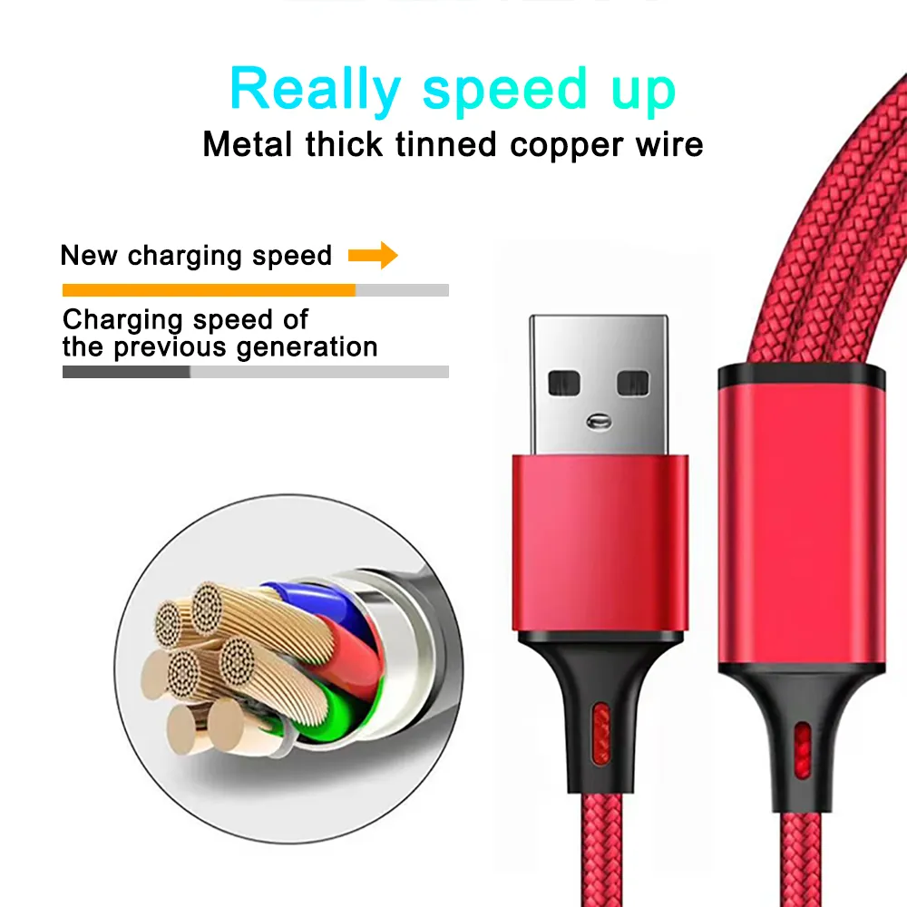 Novo Braid USB Multi 3 in 1 Fast Charging Data USB Cable